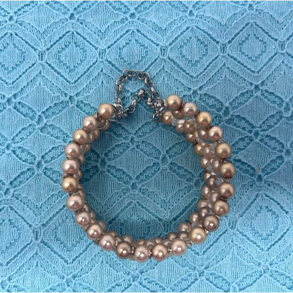 Set Of 2 Multi-Row Handcrafted Beaded Pearl Bracelets - Picture 4 of 6